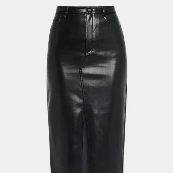 Cinq à Sept Tana Faux Leather Black Midi Skirt NWT Size 6 - Picture 1 of 5
